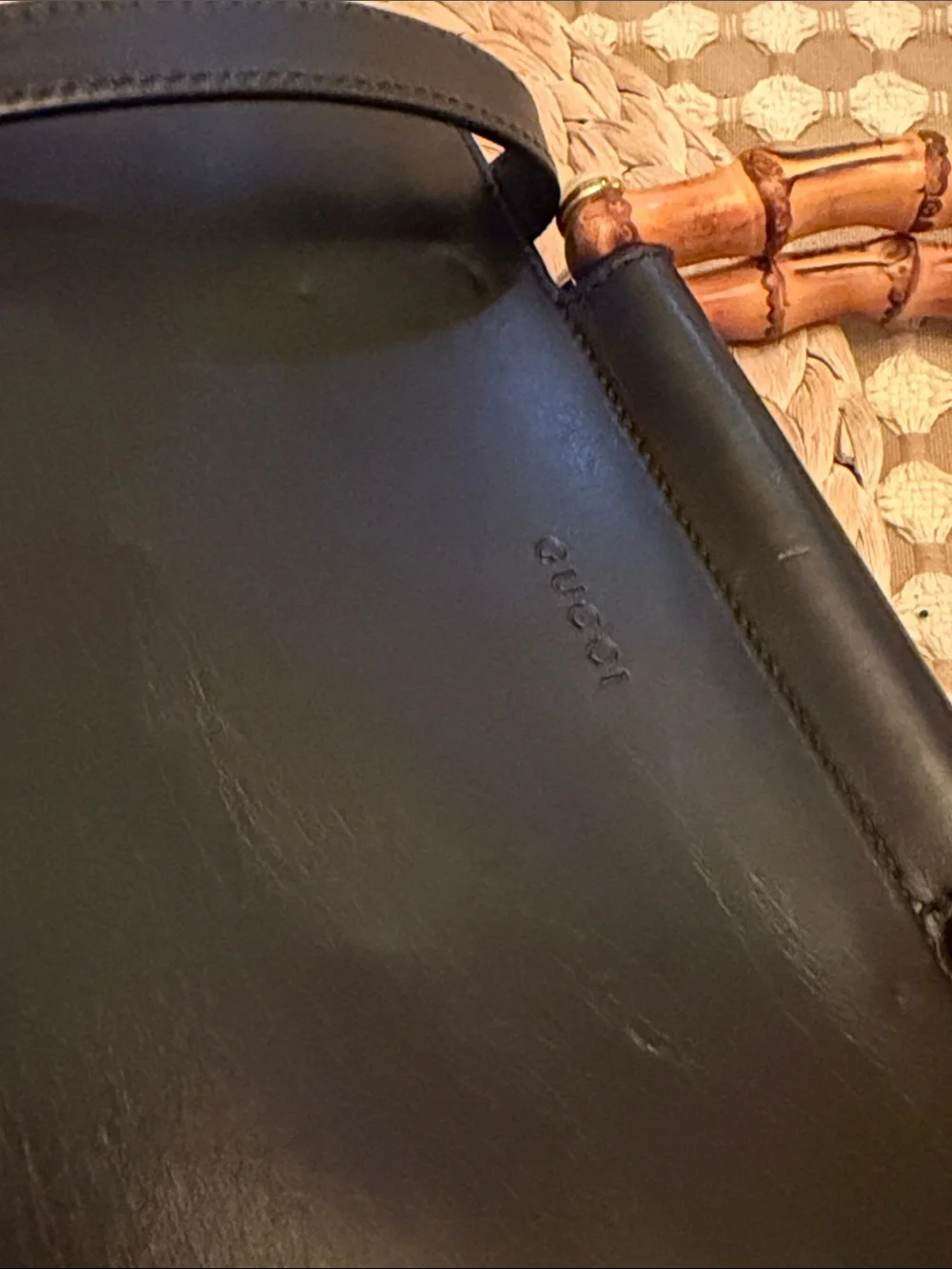 Gucci Black Leather Crossbody with Bamboo Top Handles